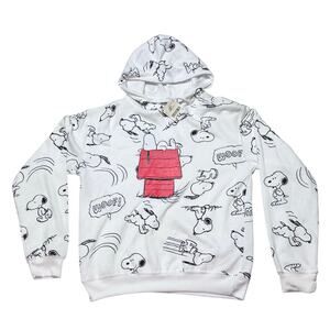 Peanuts Snoopy Woodstock Sweater Men Small All-Over Print Pullover Hoodie Used